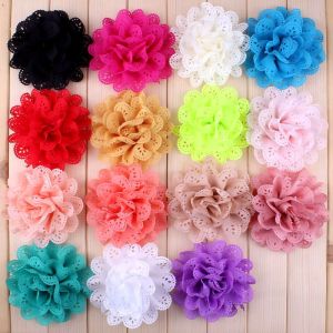 10pcs/lot 4 Hot Artificial Eyelet Fabric Flowers Chiffon Flower Lace Trim Patch Applique Lace Fabric Wedding Wreath Scrapbook