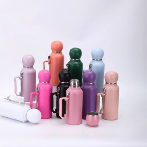 Portable and Simple Car Cup with Spoon Large-capacity Solid-color Handle Cup Stainless Steel Outdoor Double-layer Insulated Cup