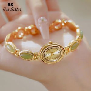 BS Bee Sister นาฬิกาแฟชั่นผู้หญิง1835แบรนด์ดังนาฬิกาลำลองนาฬิกาควอตซ์กันน้ำสุภาพสตรีหรูหราเพชรไรน์สโตนธรรมชาตินาฬิกาข้อมือโซ่ขั้นสูงจากหยกของขวัญสำหรับผู้หญิง