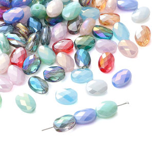 10Pcs 8x11mm Transparent Colorful Faceted Crystal Glass Beads Flat Oval Beads Charms For Jewelry Making DIY Bracelet Necklace Earrings Accessories