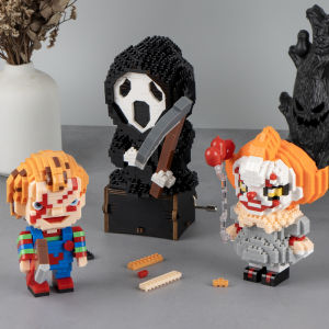 “Halloween themed  Halloween building blocks: Handmade death clowns and horror scenes – creative holiday joy for children!”