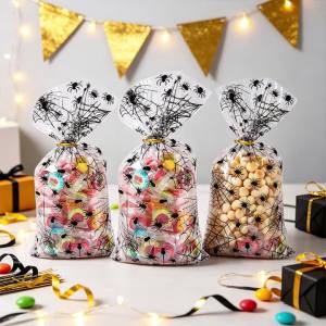 50-200pc Halloween Spider OPP Flat Bags Trick or Treat Clear Candy Bags with Twist Ties Spider Ghost Cookie Bag Party Supplies