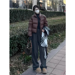 High Waist Draped Loose Knitted Wide Leg Pants Long Straight Casual Trousers for Women Grey Color Commute Style Winter Fashion