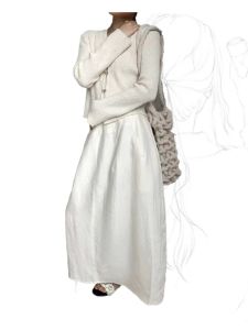 Plus Size Chubby Girl French Style New Arrival Summer Womens White Skirt Minimalist Easiest for Match Linen Bud Skirt Swing Long Dress