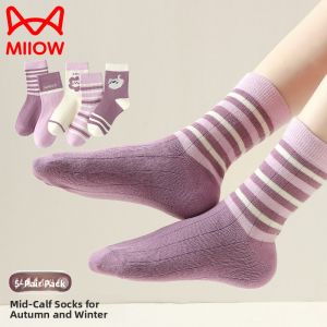 Miiow | Spring Autumn Cotton Socks For Children Baby Girls Mid-Calf Sports Socks Thickened Cotton Polyester Spandex Blend Medium To Large Kids