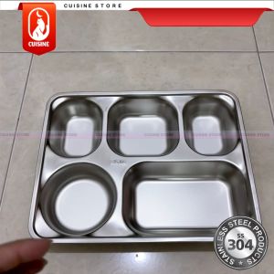 Food Tray Piring Stainless 5 Sekat SUS 304 Kotak Makan Untuk Kantin Catering Tebal