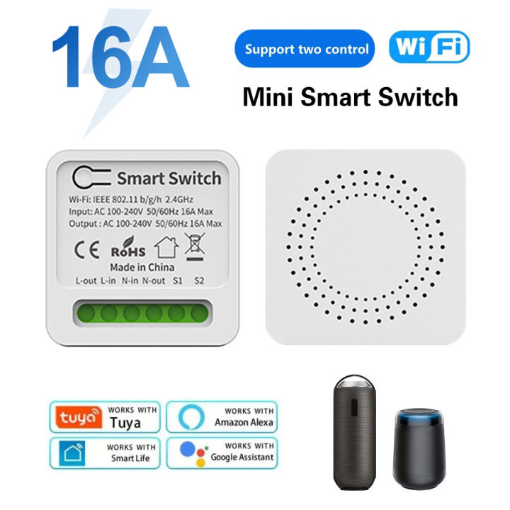 Wifi Mini Smart Switch 16A DIY Light Switch 2 Way Wireless Control ...