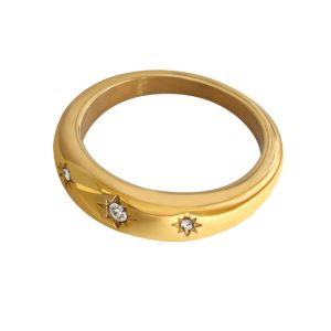 Star Dome Diamond Gold Ring • Waterproof Non-Fade Tarnish • 18K Gold Plated 316L Stainless Titanium Steel Fashion For Women Men RG438 Solis Jewelry