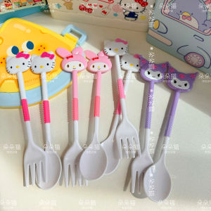 New Arrival Girlish Style Kitty Melody Spoon and Fork Set Cute Plastic Good-looking Tableware Spoon Fork Set