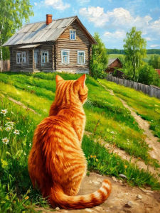Huacan New Arrivals 2026 Diamond Painting Rural Wooden House Orange Cat Diamond Mosaic Animal Complete Kit Home Decoration