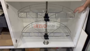 180 Degree Chrome Corner Swivel Rotating Revolving Kitchen Basket Rack With Pole