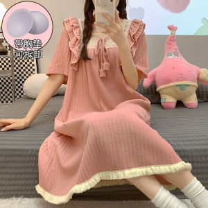 Plus Size Nightdress Womens 100.00kg Summer Jacquard Cotton Padded Chubby Girl Pregnant Women Can Wear Loose Pajamas plus Size