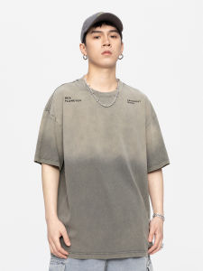 GTRG New American High Street Heavyweight Large Size Short Sleeve Trendy Ins Gradient Wash Loose round Neck Pure Cotton T-Shirt