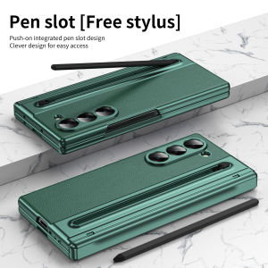 With Pen Leather Case For Samsung Galaxy Z Fold 7 6 5 4 3 Full Protection Hinge Case Tempered Glass Film