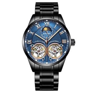 AILANG | AILANG Double Tourbillon Design Business Men Mechanical Watch Fashion Leather Moon Phase Automatic Watches for Mens Reloj Hombre