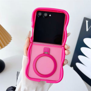 เคสโทรศัพท์แบบมีวงแหวนใสสำหรับ Samsung Galaxy Z Flip 7 6 5 4 3 5G Flip7 FE รองรับ Magsafe พร้อมกรอบแม่เหล็กแบบหยักศก