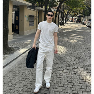 Quần Jeans Nam Ống Rộng Dáng Rộng Quần Dài Thường Ngày Màu Trắng Phong Cách Mỹ Quần Dài Ôm Mắt Cổ Điển Cho Thanh Thiếu Niên