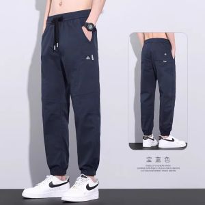 Mens Summer Thin Pure Cotton Casual Pants Loose Elastic Waist Cuffed Harem Pants Spring Sports Trousers Autumn New Style