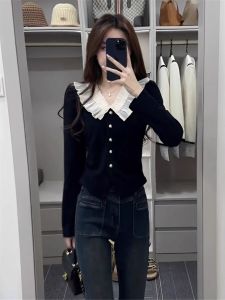 Áo Len Dệt Kim Cổ Búp Bê Thời Trang Cho Nữ Mùa Thu Đông Cổ Chữ V Tay Dài Dáng Thường Màu Trơn Phong Cách Hàn Quốc Áo Len Cardigan