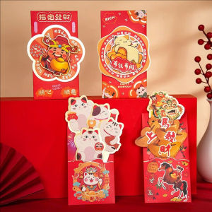 YESPERY 2Pcs Horse Year Creative Red Envelope Cartoon God of Wealth 3D Rotating Hongbao Stacked Lucky Cat Red Packet Chinese New Year Ang Pao