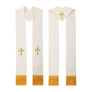 Vestments Stole With Three Yellow Cross Embroidery Vestments with Tassels For Priest White