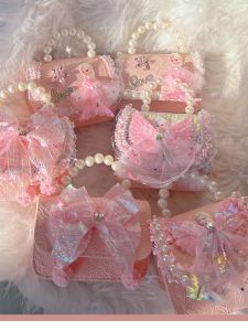 Girl Elsa Princess Bag Pearl Hand Crossbody Bag Western Style Girl Fashion Bowknot Baby Classic Style Trendy Bag