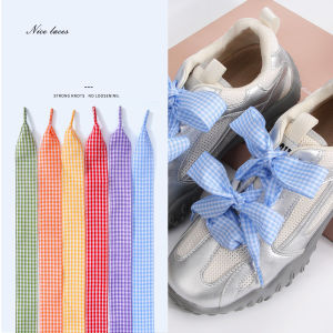 Scottish Plaid Lace Satin Ribbon Flat Shoelaces for Sneakers Ballet Shoes German Training Canvas Shoes - Shoe Laces
