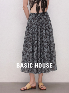 Basic House | Vintage Blue Floral High Waist Loose Half Skirt