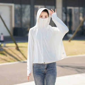 เสื้อกันแดดผ้าไอซ์ซิลค์เสื้อกันแดดมีฮู้ดระบายอากาศดีแบบบางกันรังสียูวีมีฮู้ดถอดออกได้250กก. ไซส์ใหญ่ฤดูร้อน