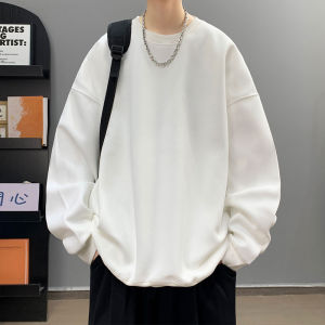 Pure Color round Neck Sweatshirt Mens Spring Autumn Loose Outerwear Trendy Brand American Style Teenage Casual Fashion