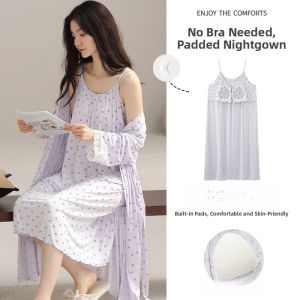 Miiow | Catwoman Summer Sleep Robe Womens Strap Sleep Dress Two-Piece Set Soft Modal Loose Breathable Ladies Nightgown With Chest Pad