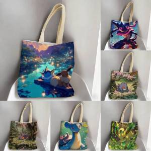 Bandai | Pokemon Paldea Region Storage Bags Tote Bag Travel Summer Beach Shoulder Bag Reusable Grocery Shopping Bag Anime Artwork