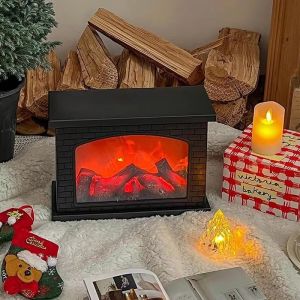 💥Dream Best🔥 2 Mode Simulation Fireplace Realistic Flickering Flame LED Fireplace Faux Flame Light Table Lamp Decor for Living Room Bedroom USB &Battery fireplace artificial led light LED Retro Charcoal Flame Display Light
