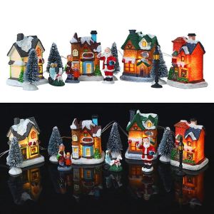 [Easybuy88] 12pcs Christmas Village Figurines Ornament Decoration Set Led Christmas Village Houses For Christmas Town Scene Ornaments