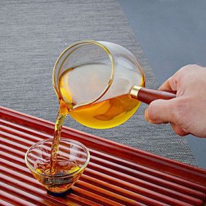 350ML High Borosilicate Glass Tea Dispenser Creative Fair Cup Eagle Mouth Side Wood Handle Heat-resistant Kung Fu Tea Set Teapot