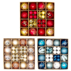 Holiday Christmas Tree Ornaments 44Pcs Plastic Christmas Balls in Bright Red Green Gold for Festive Home Decoration