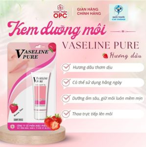 VASELINE dưỡng môi. Hương dâu không màu. Chống nứt nẻ da tay chân. tuyp 10gra..