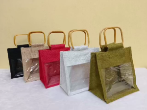 Lora Medium Jute Bag Transparent Wedding Door Gift with Window Gifts Bags Pack Goodie Bag Ideas