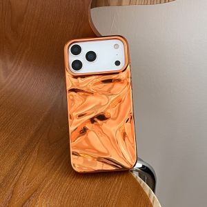 Luxury Simple Orange Plating Stereoscopic Water Ripple Phone Cover Case for iPhone 17 16 15 14 13 12 Pro Max Plus Air