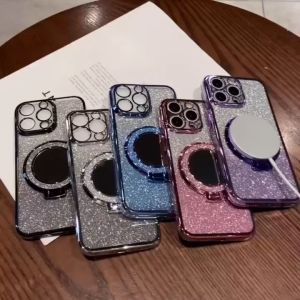 Case Samsung M15 A15 A25 A35 A55 Luxury Gliter Premium TPU Ring Holder Mirror
