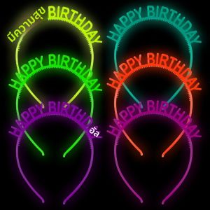 6 ชิ้นเรืองแสงผม Hoop พลาสติก Happy Birthday Crown Headband Glow In The Dark Party decor Photo Booth สําหรับเด็กผู้ใหญ่วันเกิด