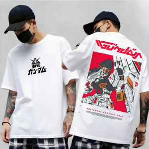 Bandai | Japanese Anime Mobile Suit RX-78-2 Gundam Summer Short Sleeve Cotton Print T-shirts Men Women Harajuku Y2k Parent-child Tee Tops