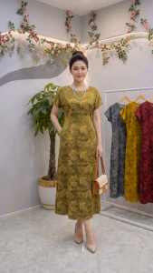 Đầm Suông dáng dài Gấm 2Da Long Phụng Cao Cấp – Mềm Rũ Co Giãn Nhẹ - Bigsize DA067