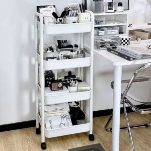 INS Trolley Floor Storage Rack Bedroom Bedside Kitchen Home Dormitory Movable Cosmetics and Snacks Storage Rack