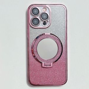 For iphone 15 14 Plus 15 14 13 12 11 Pro Max Phone Case Luxury Electroplated Gradient Glitter Mirror Magnetic Holder Camera Protective Phone Cover