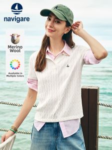Navigare | White Cabled Fitted Knitwear Polo Shirt Short Sleeve