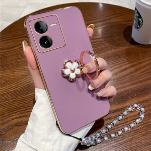 Fashionable Silicone Phone Case for Vivo Y37Pro Women Full Cover Anti-Fall with Flower Stand Bracelet Compatible 5G V2354A