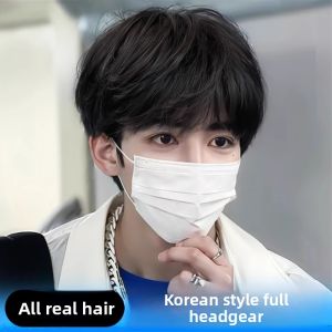 KEQIAO | Men Short Natural Micro Bang Fringe Full Headset Real Human Hair Fashionable Wig