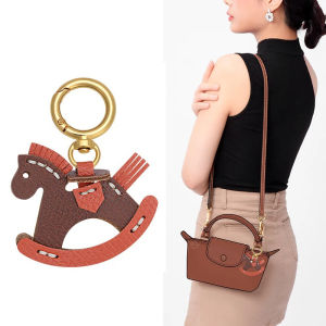 For Longchamp Mini Bag Cute Charm Rocking Horse Genuine leather Pendant Car Keychain Women bag Decoration DIY Bag Gifts