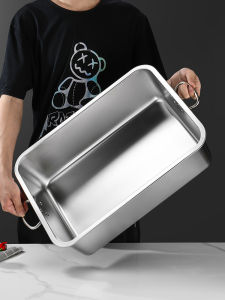 304 Stainless Steel Square Basin Deepening Rectangular Square Box with Lid with Ear Handle Commercial Fast Food Basin Kitchen Sink Storage Pot